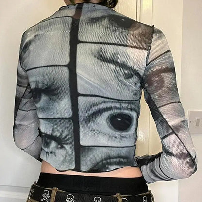 Y2K Weirdcore Eyes Top
