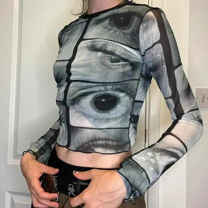 Y2K Weirdcore Eyes Top