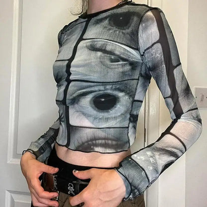 Y2K Weirdcore Eyes Top