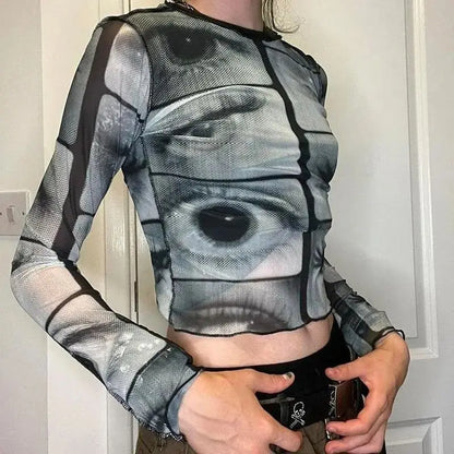Y2K Weirdcore Eyes Top