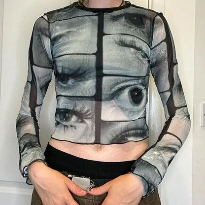 Y2K Weirdcore Eyes Top