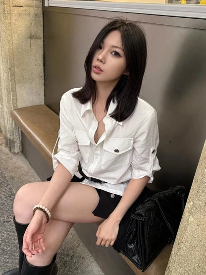 Y2K White Button Up Shirt