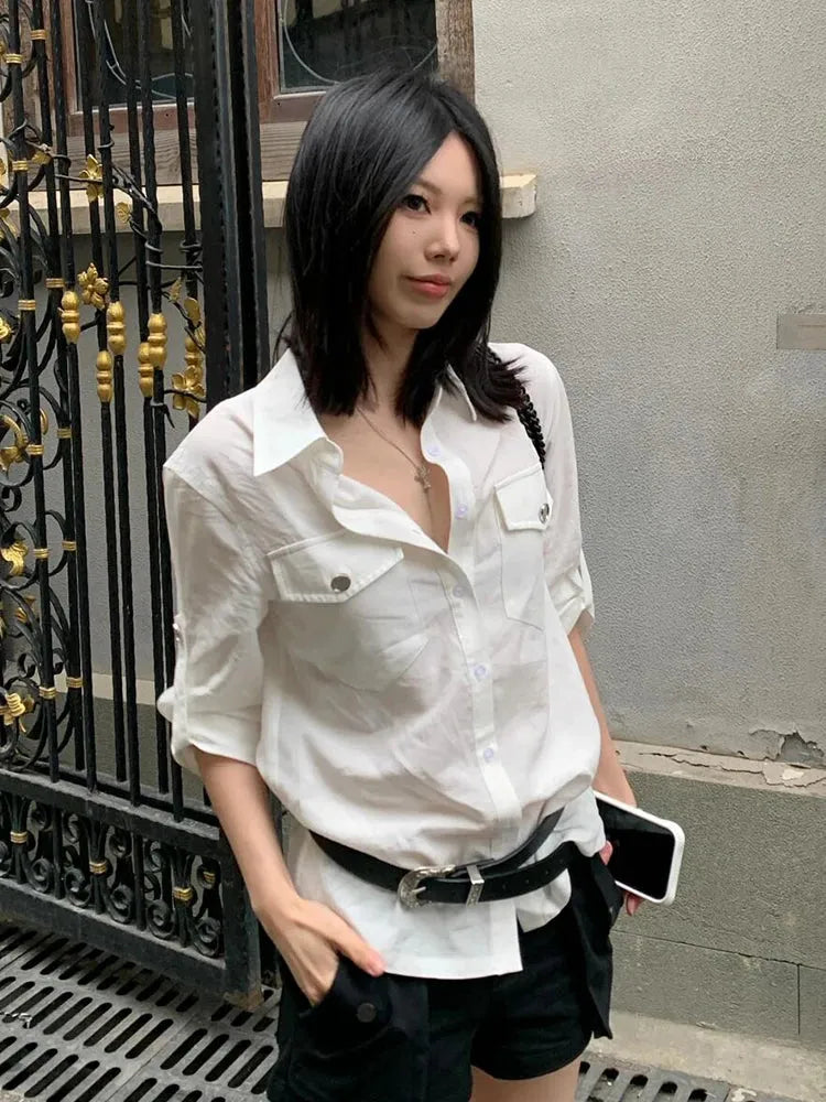Y2K White Button Up Shirt