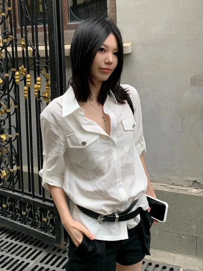 Y2K White Button Up Shirt