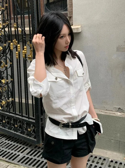 Y2K White Button Up Shirt