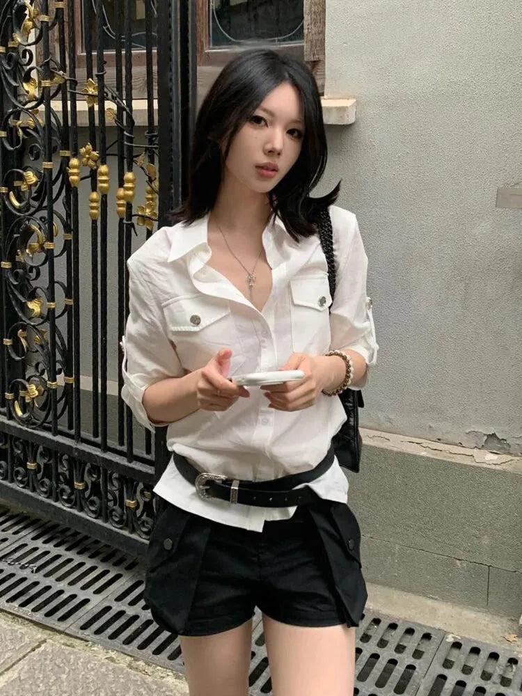 Y2K White Button Up Shirt