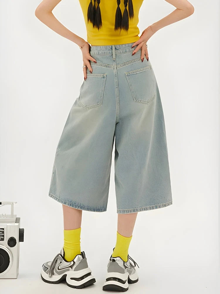Y2K Wide Leg Denim Shorts