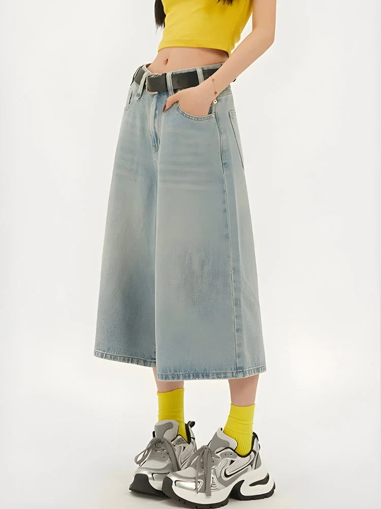 Y2K Wide Leg Denim Shorts