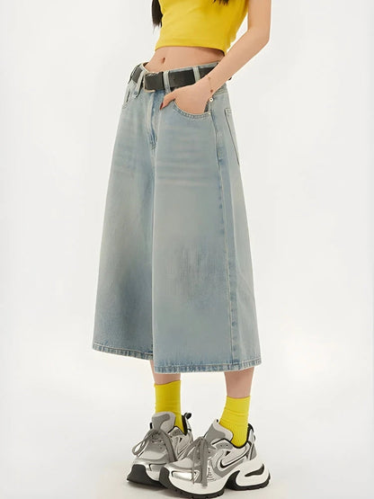 Y2K Wide Leg Denim Shorts
