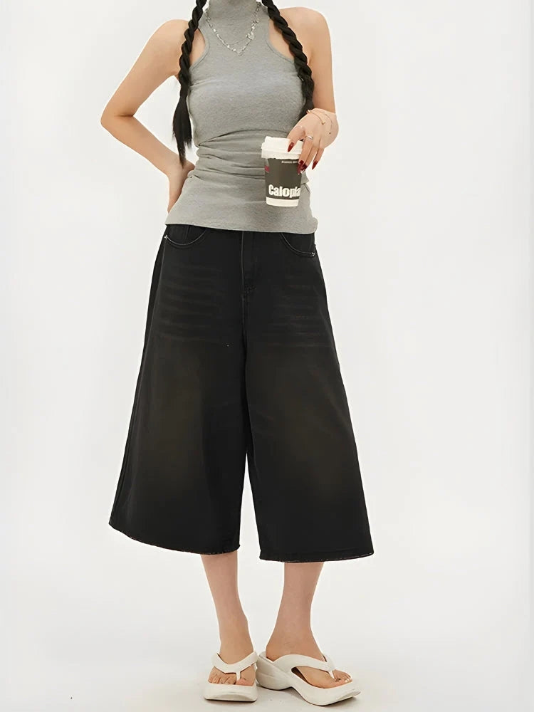 Y2K Wide Leg Denim Shorts