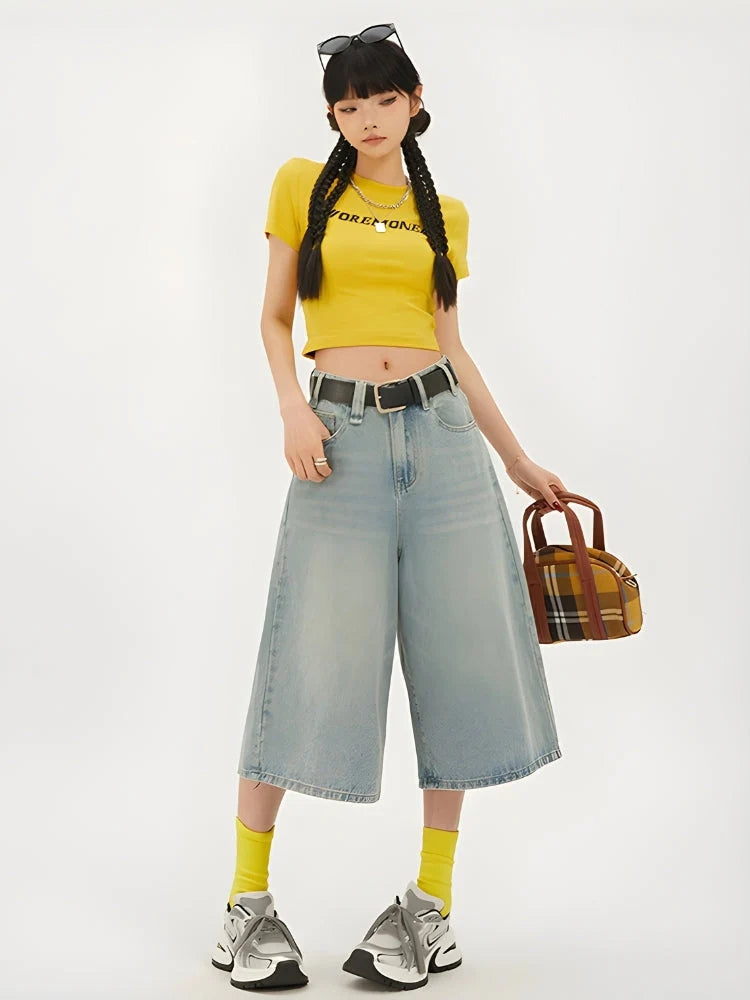 Y2K Wide Leg Denim Shorts