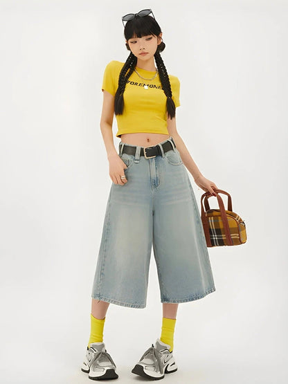 Y2K Wide Leg Denim Shorts