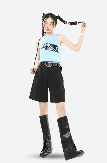 Y2K Wide Leg Pleated Shorts