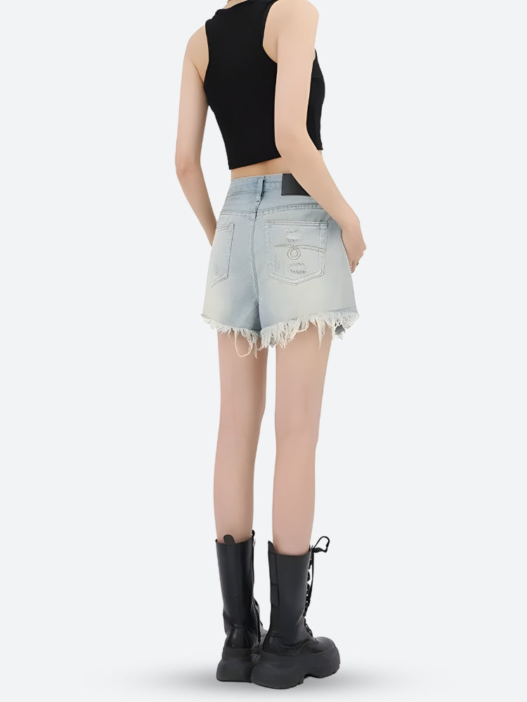 Y2K Wide Leg Ripped Denim Shorts