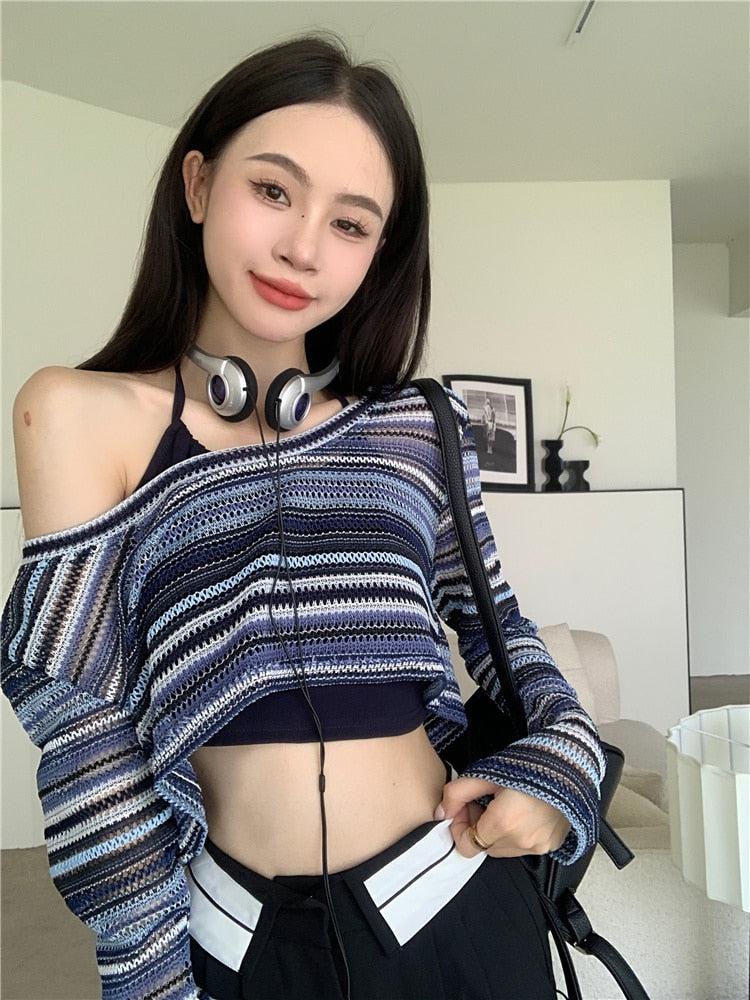 Y2K Wide Neck Crop Sweater