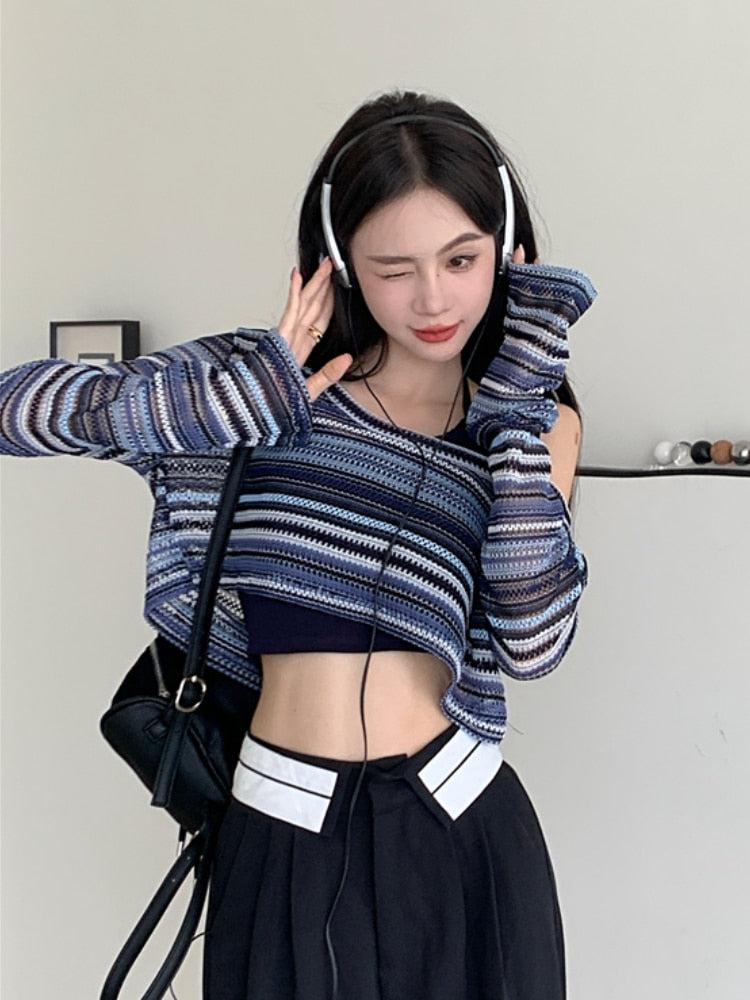 Y2K Wide Neck Crop Sweater