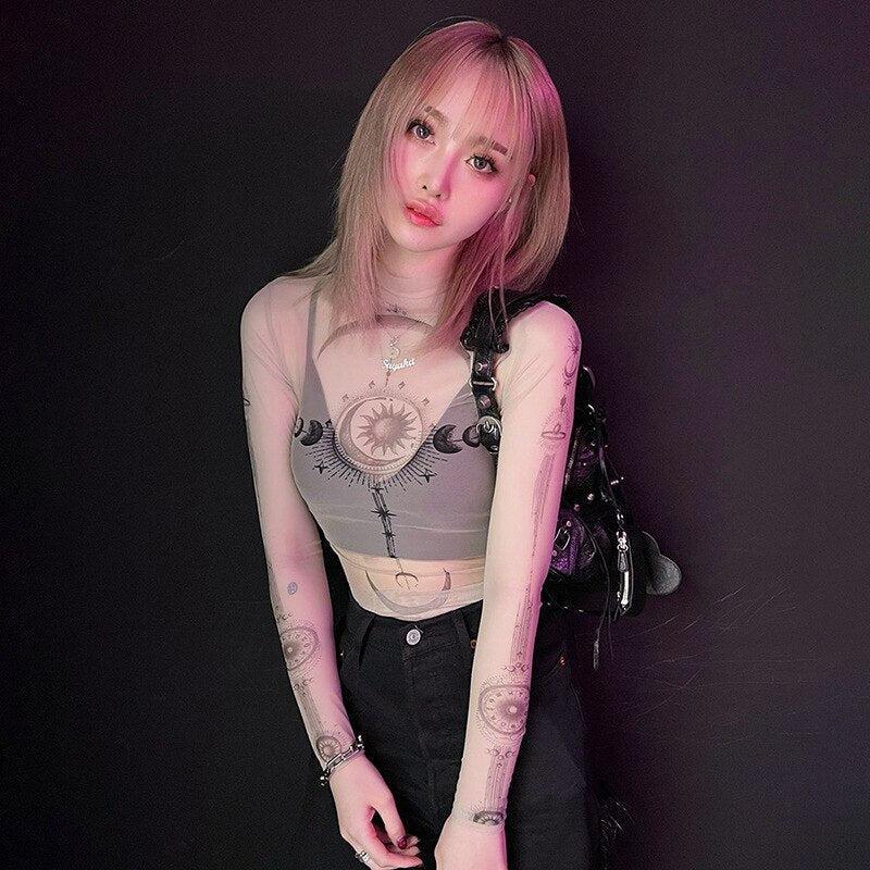 Y2K Zodiac Mesh Top