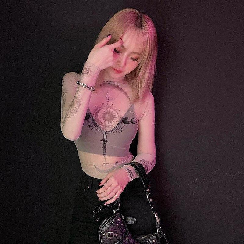 Y2K Zodiac Mesh Top