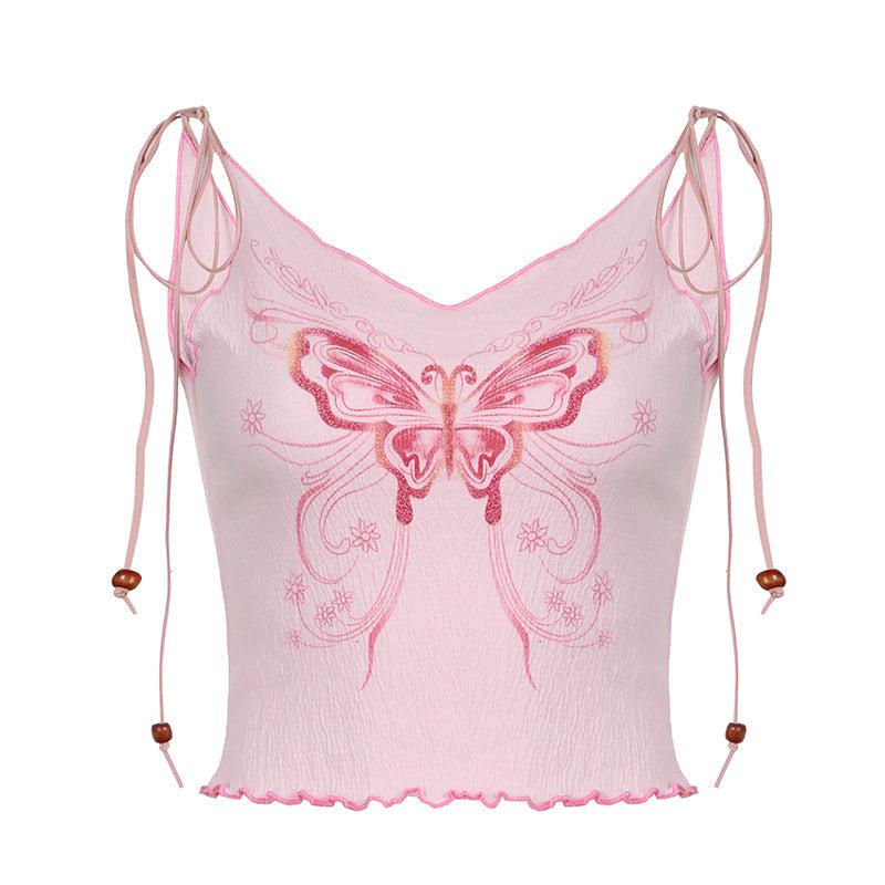 Pink Butterfly Crop Top