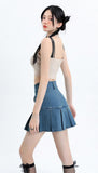 Pleated Denim Mini Skirt