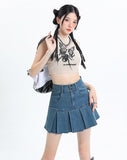Y2K Pleated Denim Mini Skirt for Trendy Casual Style