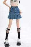Pleated Denim Mini Skirt