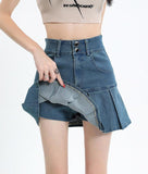 Pleated Denim Mini Skirt