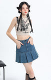 Y2K Pleated Denim Mini Skirt for Trendy Casual Style
