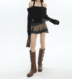 Y2K Distressed Mini Skirt with Side Tie Detail