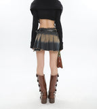 Side Tie Distressed Mini Skirt