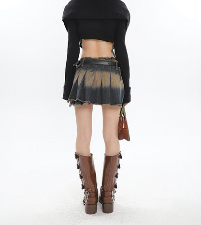 Y2K Distressed Mini Skirt with Side Tie Detail