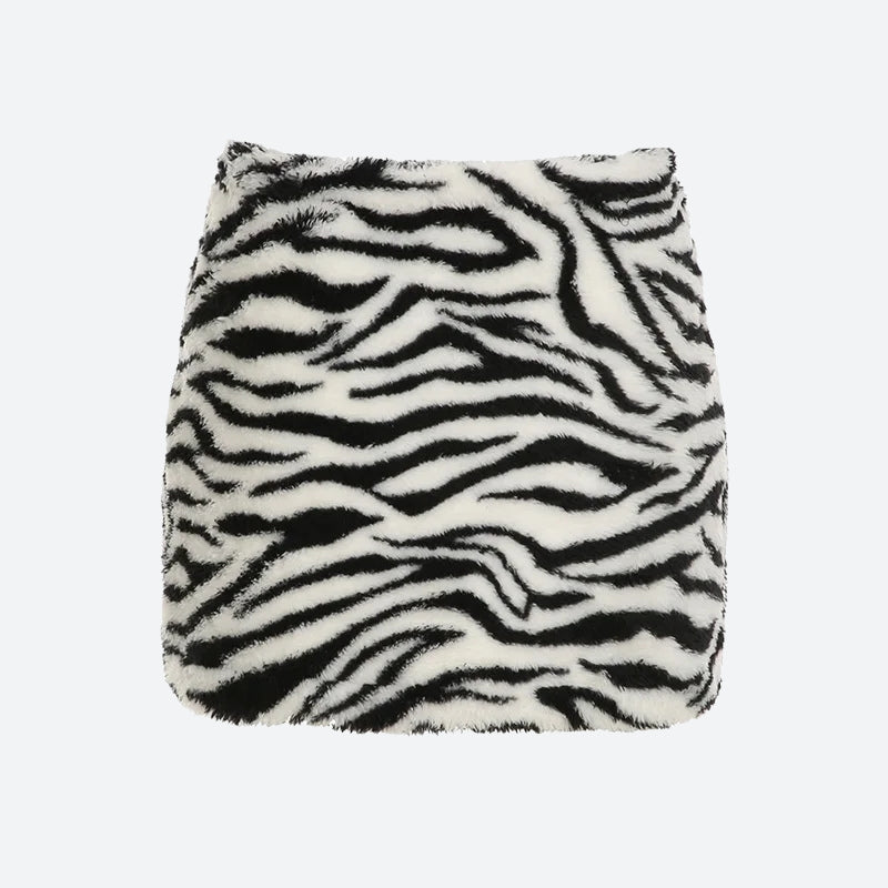 Zebra Print Fluffy Mini Skirt