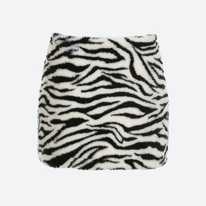 Zebra Fluffy Mini Skirt