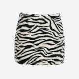 Zebra Print Fluffy Mini Skirt