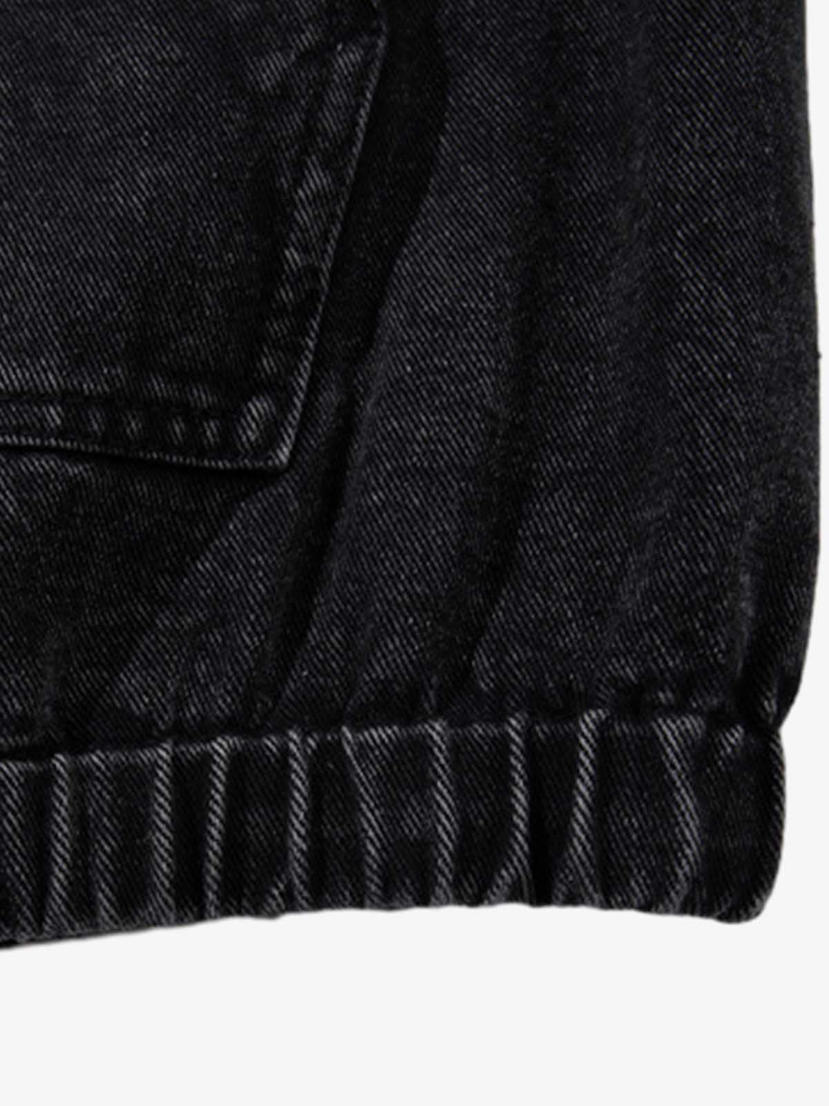 Vintage Washed Denim Metal Toggle Detail Pullover Hoodie; Black / M, Black / L, Black / XL