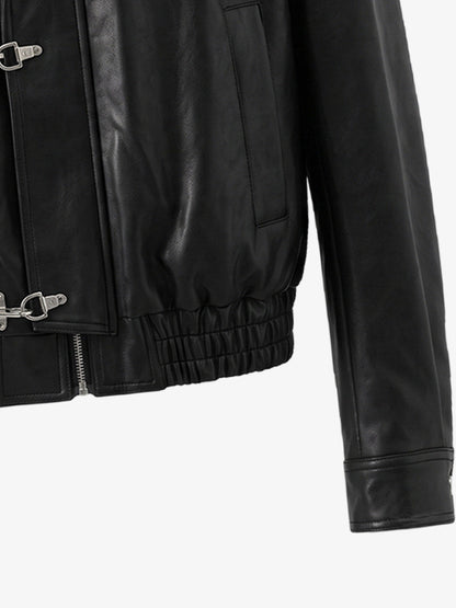 Cross Embroidered Color Block Cropped Biker Jacket; Black / S, Black / M, Black / L, Black / XL, Black / 2XL, Black / 3XL