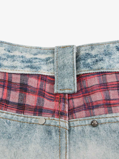 3D Grid Patchwork Distressed Jeans
