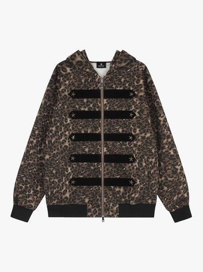 Distressed Napoleon Boxy Fit Zip-Up Hoodie; Leopard / M, Leopard / L, Leopard / XL