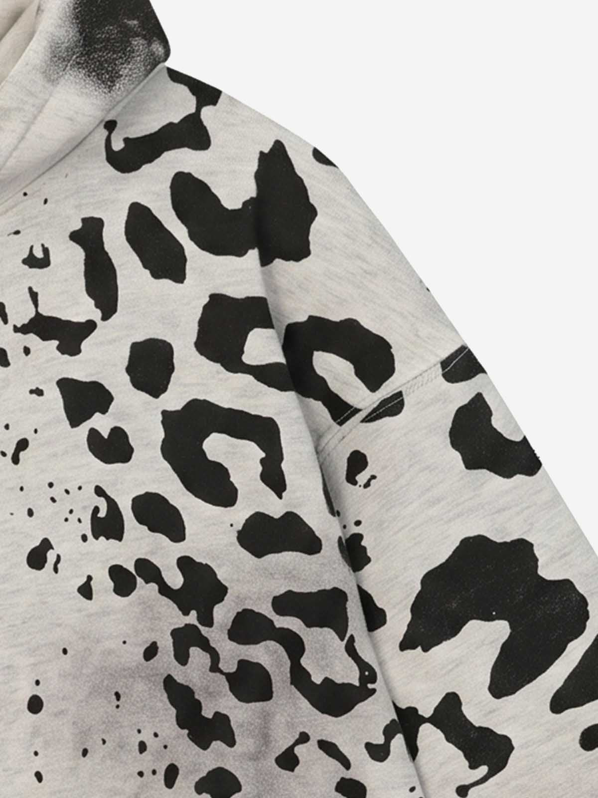 Leopard Logo Appliqué Distressed Hoodie; Gray / S, Gray / M, Gray / L, Gray / XL, Gray / 2XL