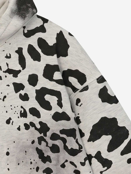 Leopard Logo Appliqué Distressed Hoodie; Gray / S, Gray / M, Gray / L, Gray / XL, Gray / 2XL