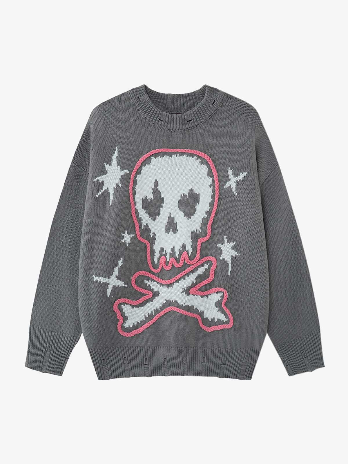 Skull Skeleton Graphic Knit Sweater; Gray / S, Gray / M, Gray / L, Gray / XL