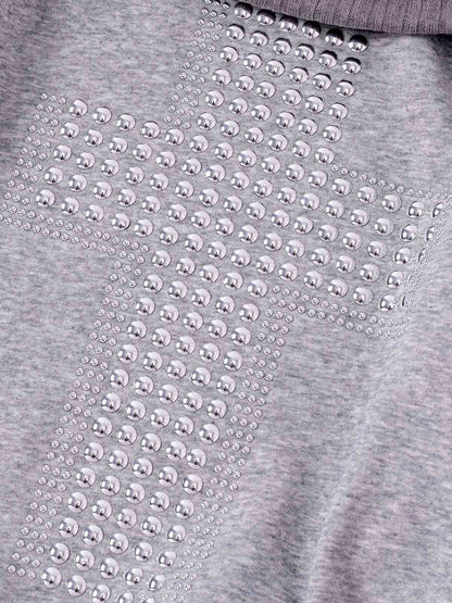 Cross Rhinestone Off-Shoulder Sweatshirt; Gray / S, Gray / M, Gray / L
