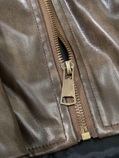 Structured Biker Leather Jacket; Coffee / S, Coffee / M, Coffee / L, Coffee / XL
