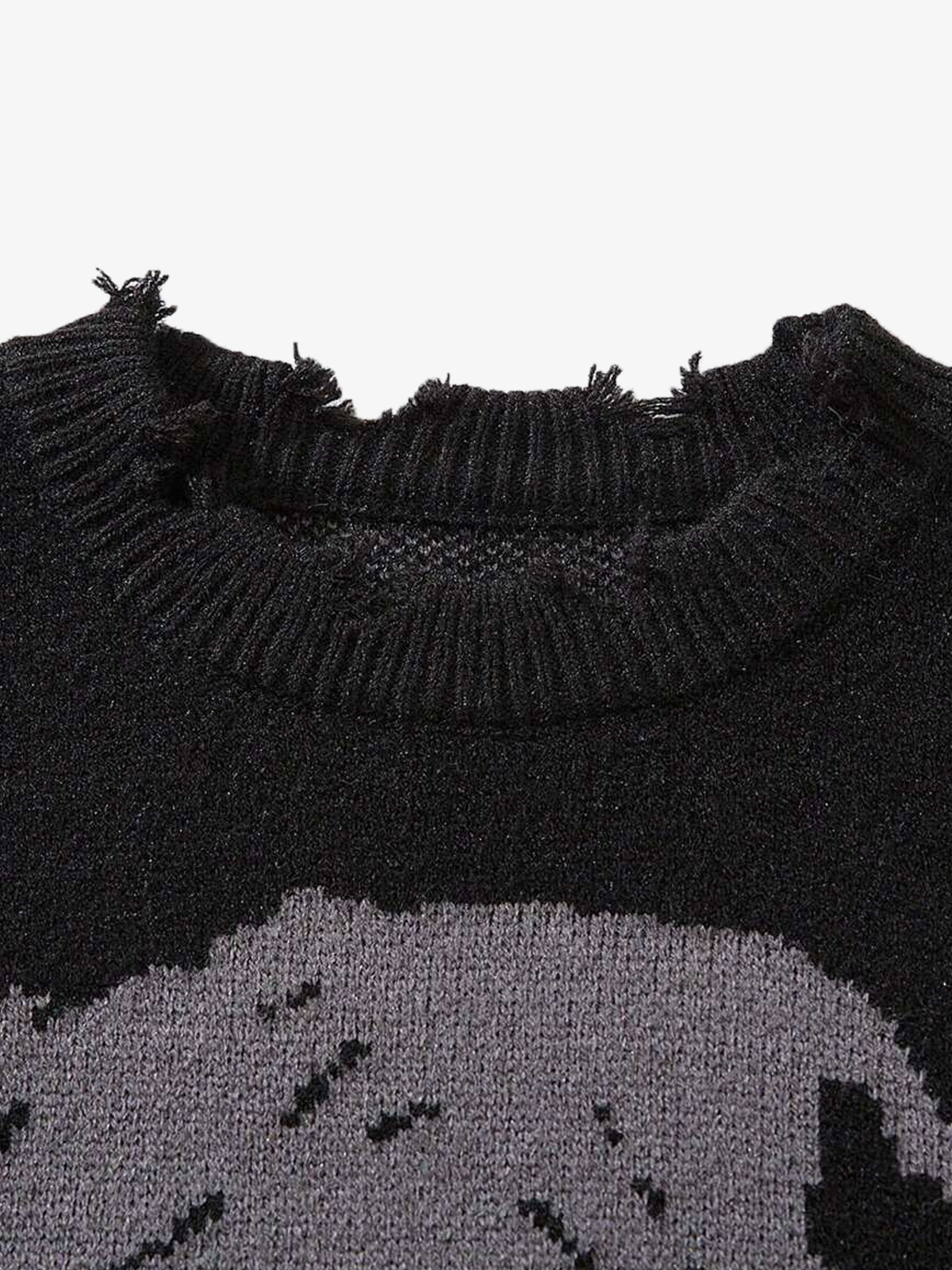 Distressed Skull Jacquard Sweater; Black / S, Black / M, Black / L, Black / XL, Black / 2XL