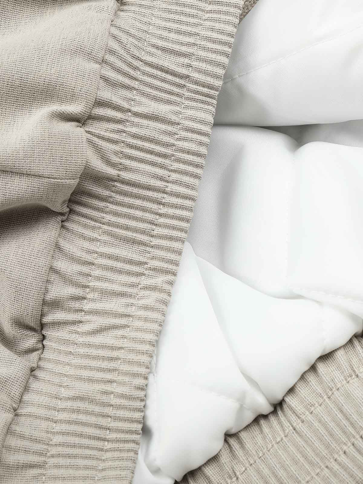 Deconstructed Layered Hooded Faux-Fur Collar Puffer Jacket; Beige / S, Beige / M, Beige / L, Beige / XL