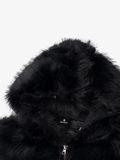 Cross Detail Faux-Fur Coat; Black / M, Black / L, Black / XL