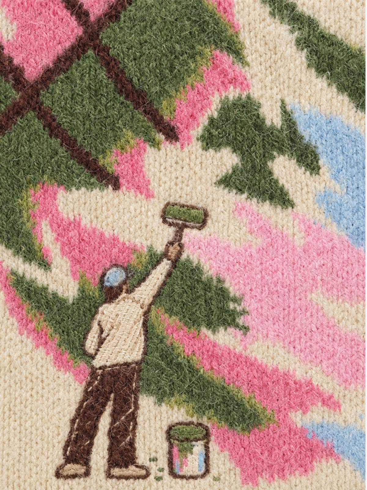 Art Story Graphic Jacquard Knit Polo Sweater; Apricot / S, Apricot / M, Apricot / L, Apricot / XL, Apricot / 2XL