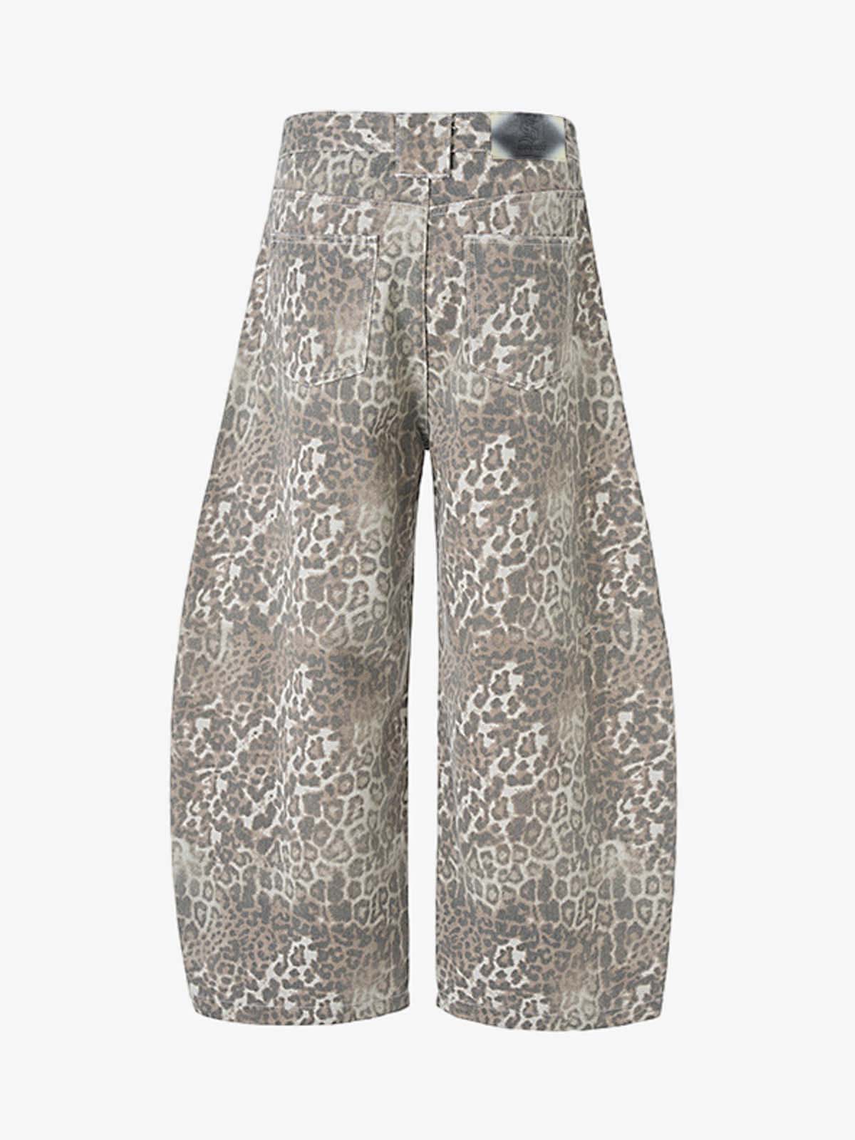 Street Leopard Camouflage Pleated Barrel Jeans; Leopard / S, Leopard / M, Leopard / L, Leopard / XL, Leopard / XXL