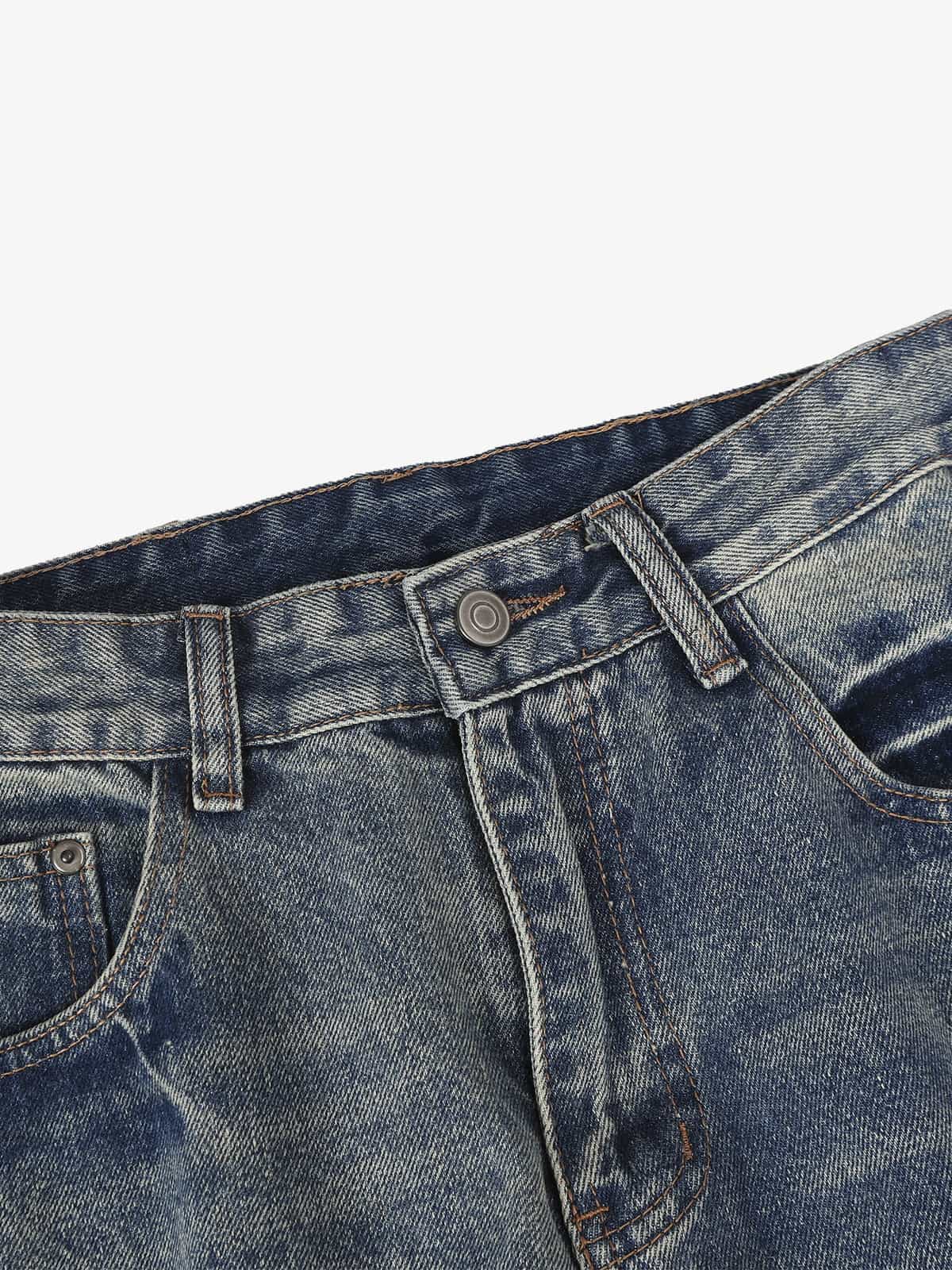 Retro Washed Faded Flared Jeans; Blue / S, Blue / M, Blue / L, Blue / XL, Blue / 2XL