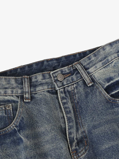 Retro Washed Faded Flared Jeans; Blue / S, Blue / M, Blue / L, Blue / XL, Blue / 2XL